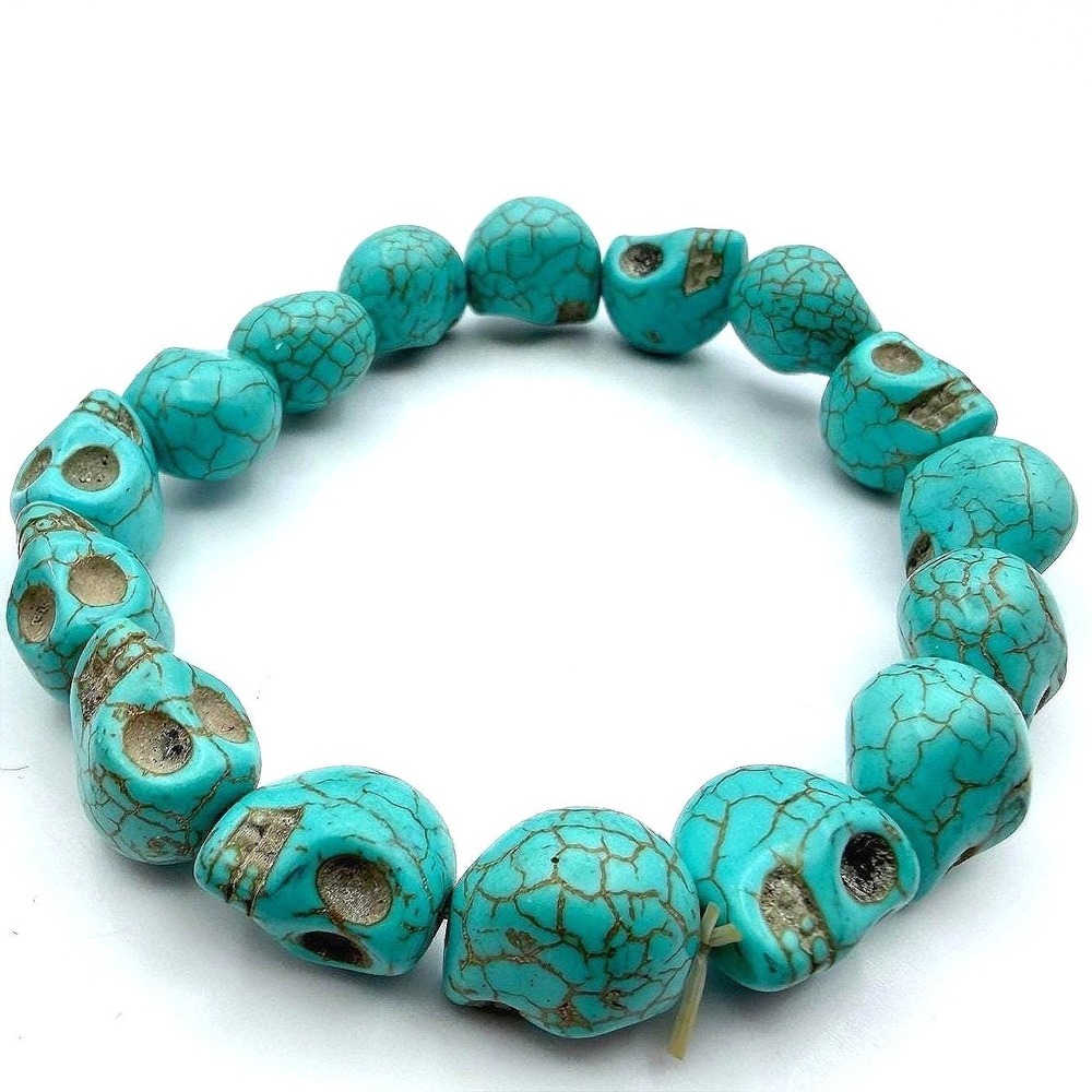Vintage Turquoise Howlite‎ Skull Stretch Bracelet Halloween Gothic 7.5 Y2K 90s